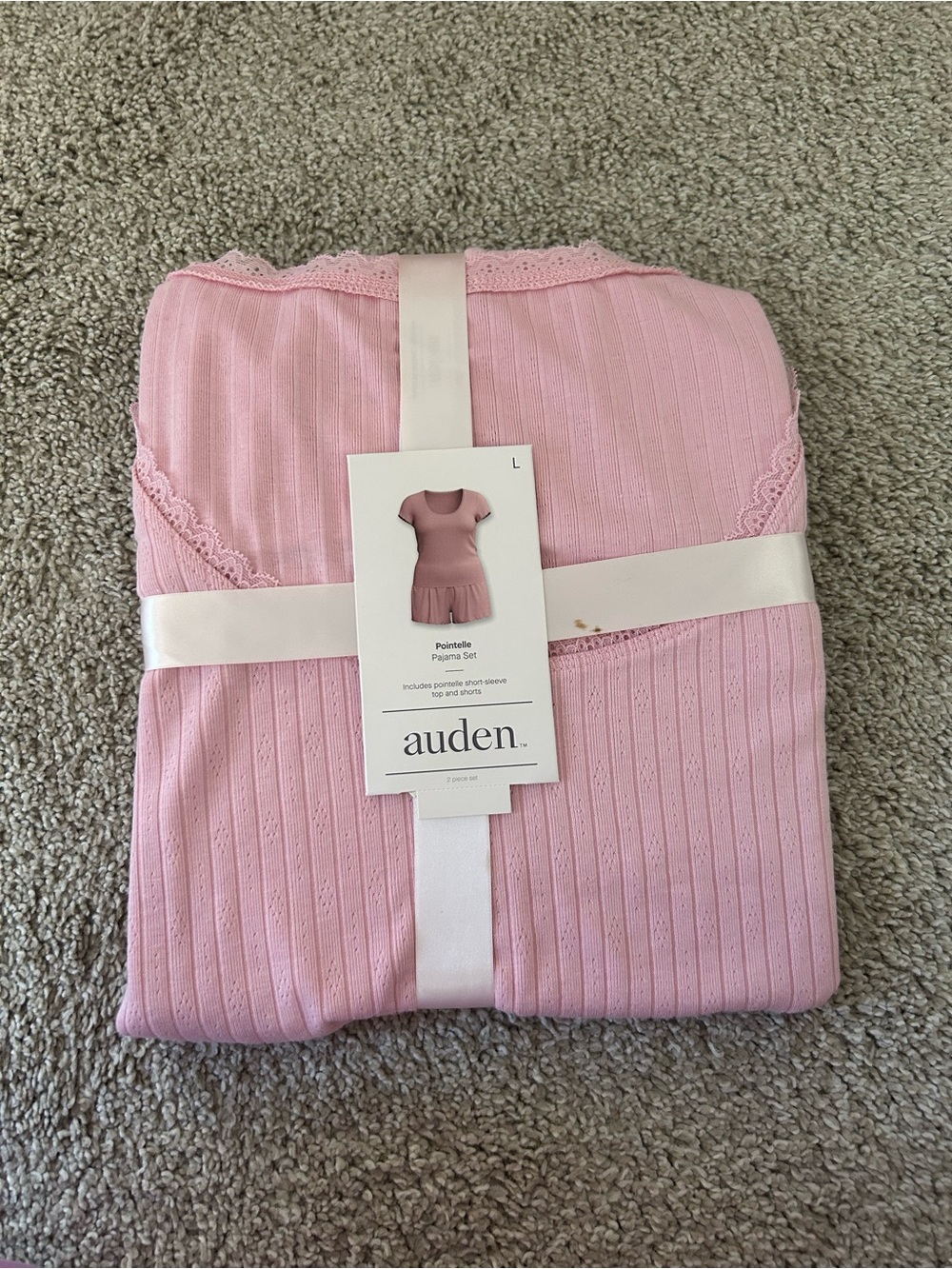 Auden Women's Pink Pointelle Pajama Set - Size L NWT